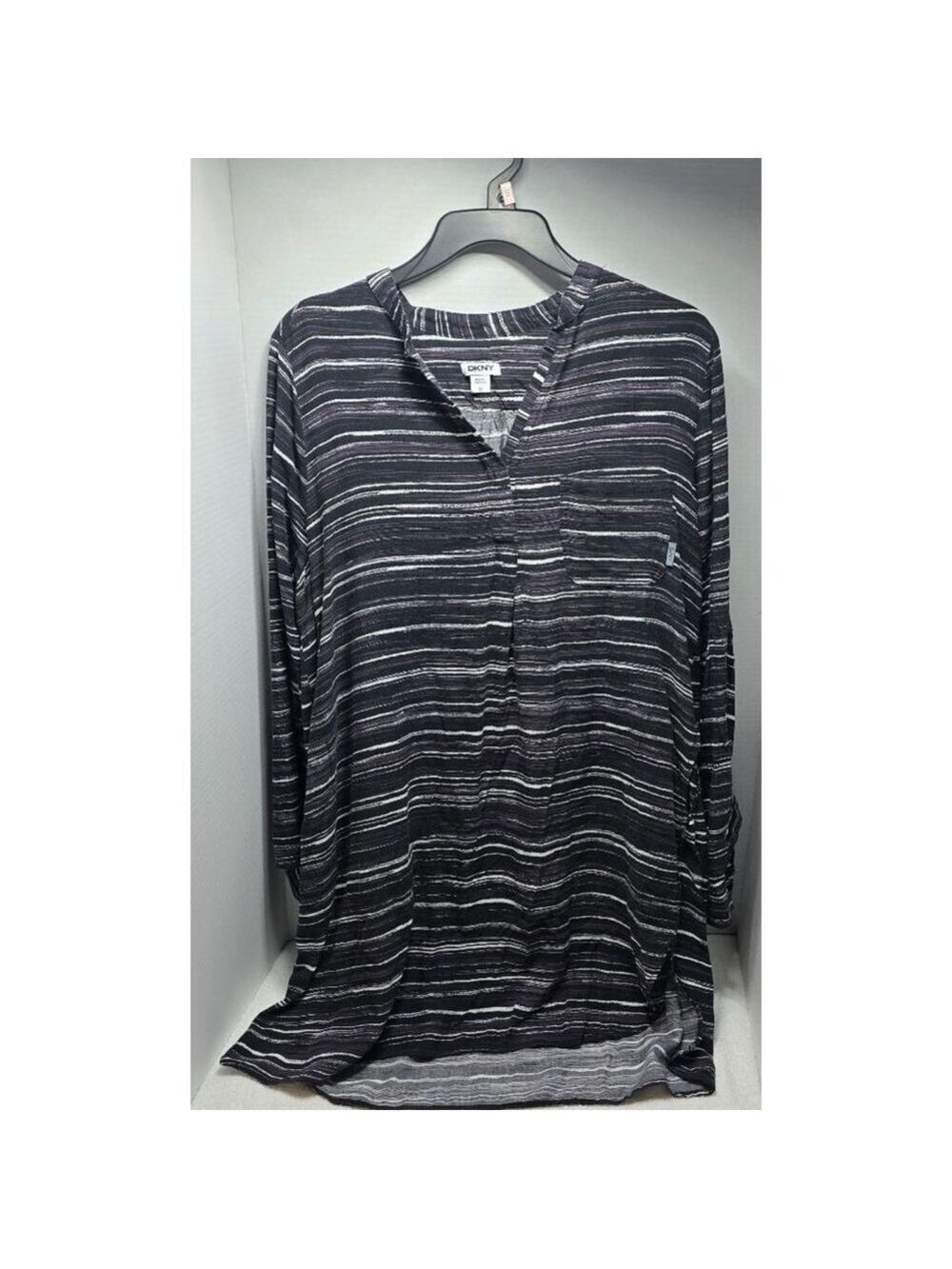 Women's DKNY Black & White Striped Tunic Top M